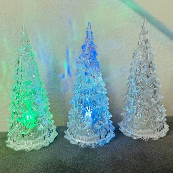New 3 Pack Acrylic Christmas Tree Lamp, Enchanted Light Up 7 Colors Lights - Picture 3 of 9